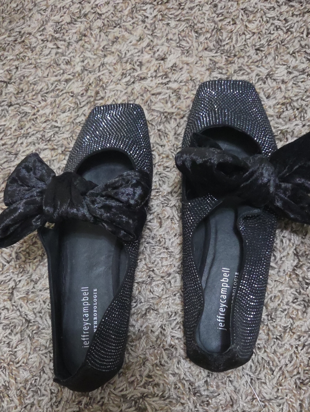 Jeffrey Campbell Black Rhinestone Bow Flats